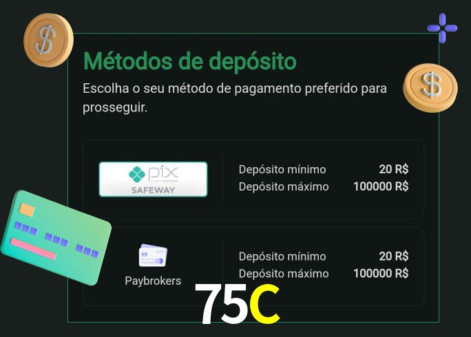 O cassino 75C oferece uma grande variedade de métodos de pagamento